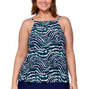 Island Escape Plus Size 16W Cali Zebra-Print Tankini Navy Blue